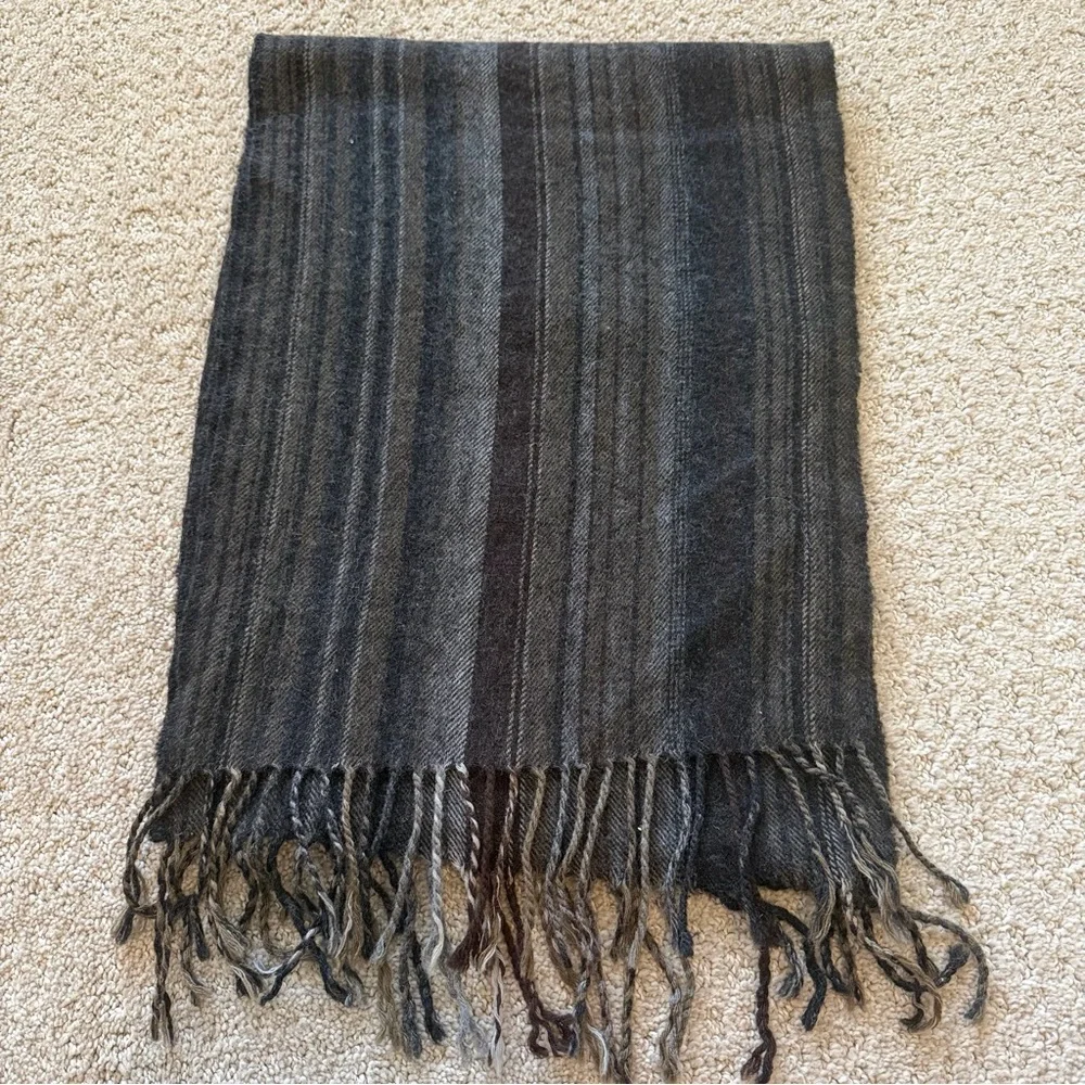 Nordstroms Men Scarf Lambswool Fringe Grey Black Tan Neutral Striped Classic
